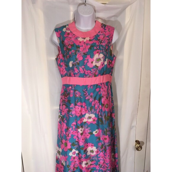 Vintage 1960s MCM Hostess Dress Saks Fifth Avenue Long Maxi Floral Size 11 - Picture 2 of 12
